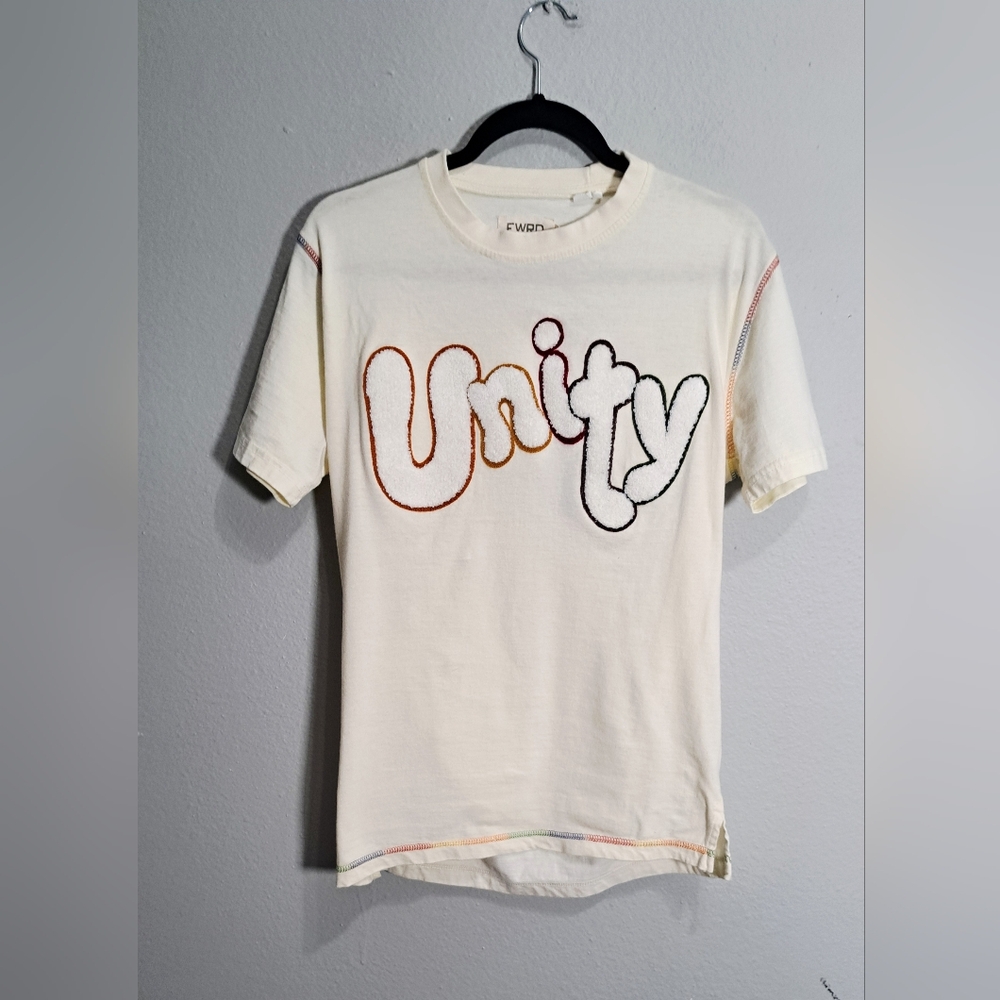 Trendy Vintage-Inspired Tee, FWRD Men’s Unity Graphic Shirt, Size M.